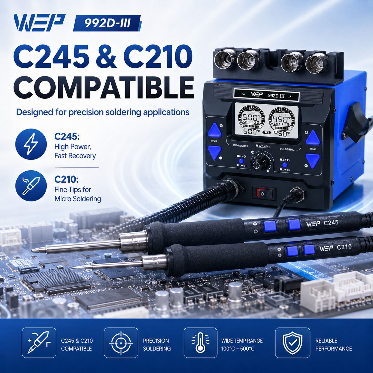 WEP 992D-III Digtial soldering Station kit Precision Hot Air Gun rework station