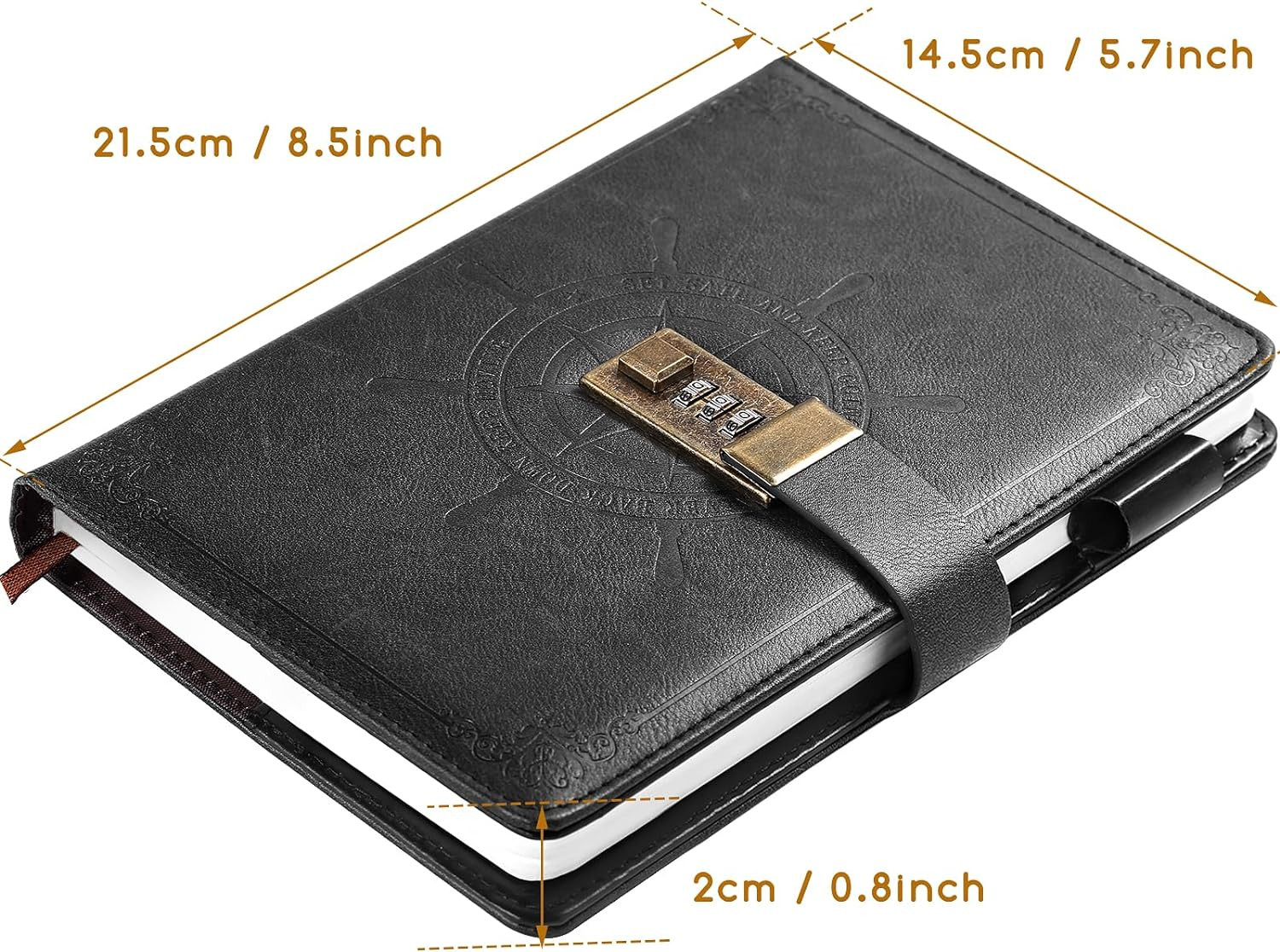 Black Journal with Lock, Refillable Faux Leather Lock Diary Notebooks Planner Or