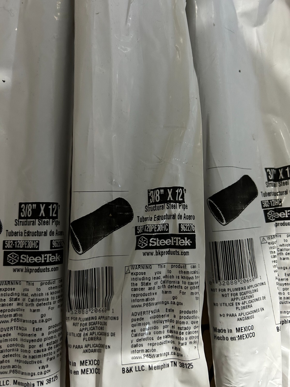 New 7-pack lot Steel-Tek 3/8″ x 12″ Structural Steel Pipe Black 582-120PE30HC