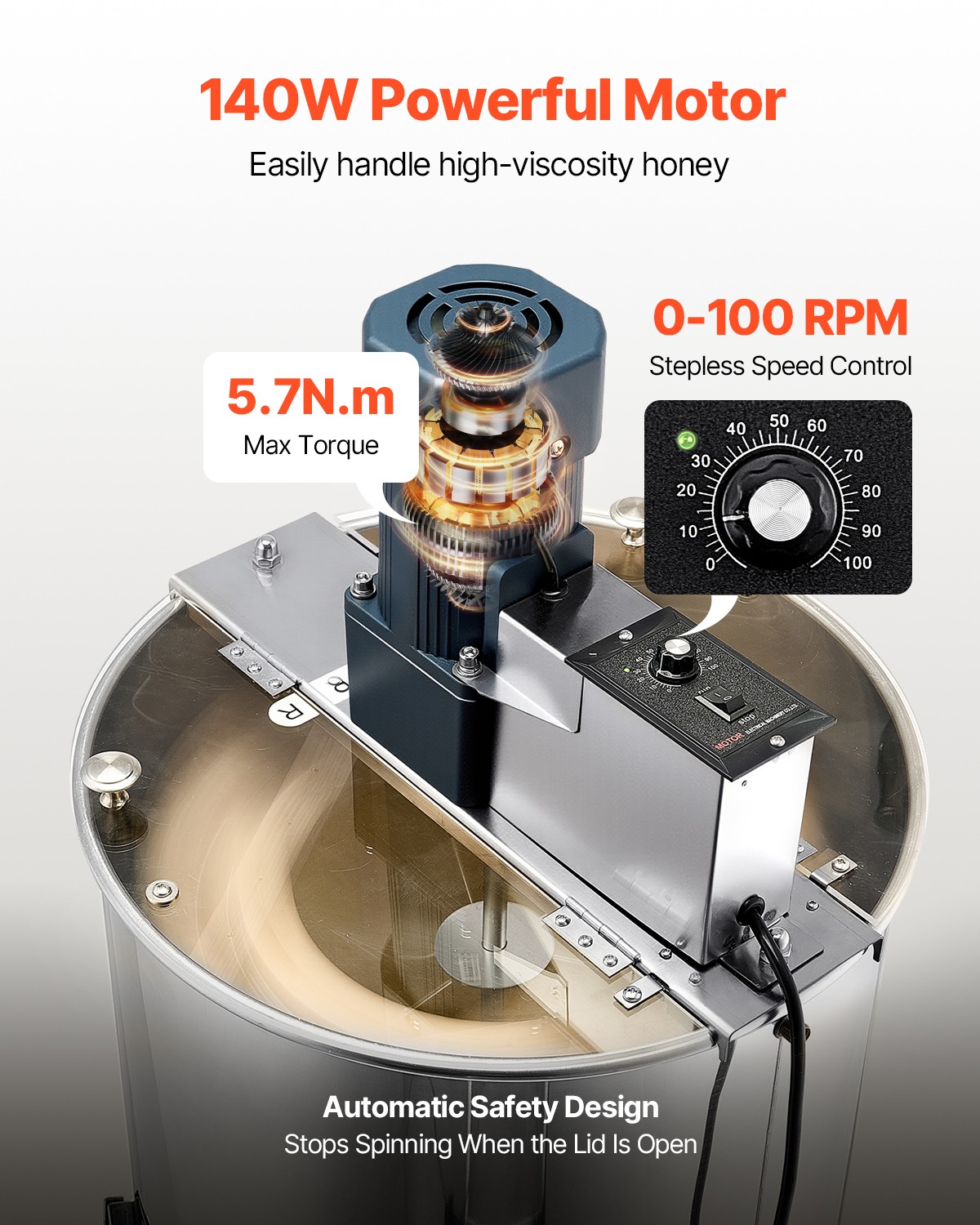 VEVOR Electric Honey Extractor 3 Frame Beekeeping Honeycomb Stainless Steel