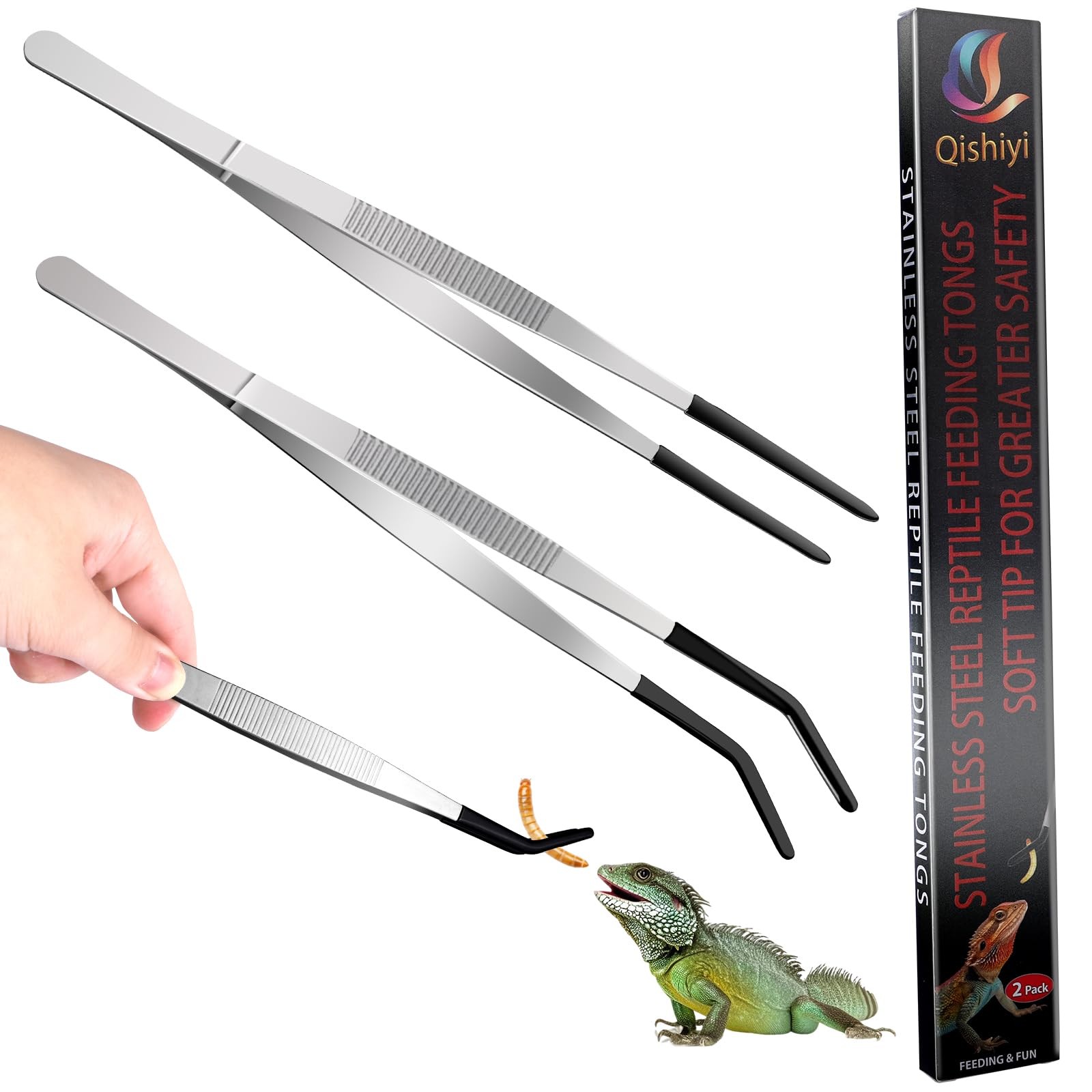 Long Feeding Tongs Stainless Steel 2PCS 11.8 Inch Rubber Tip Reptile Aquarium Tw