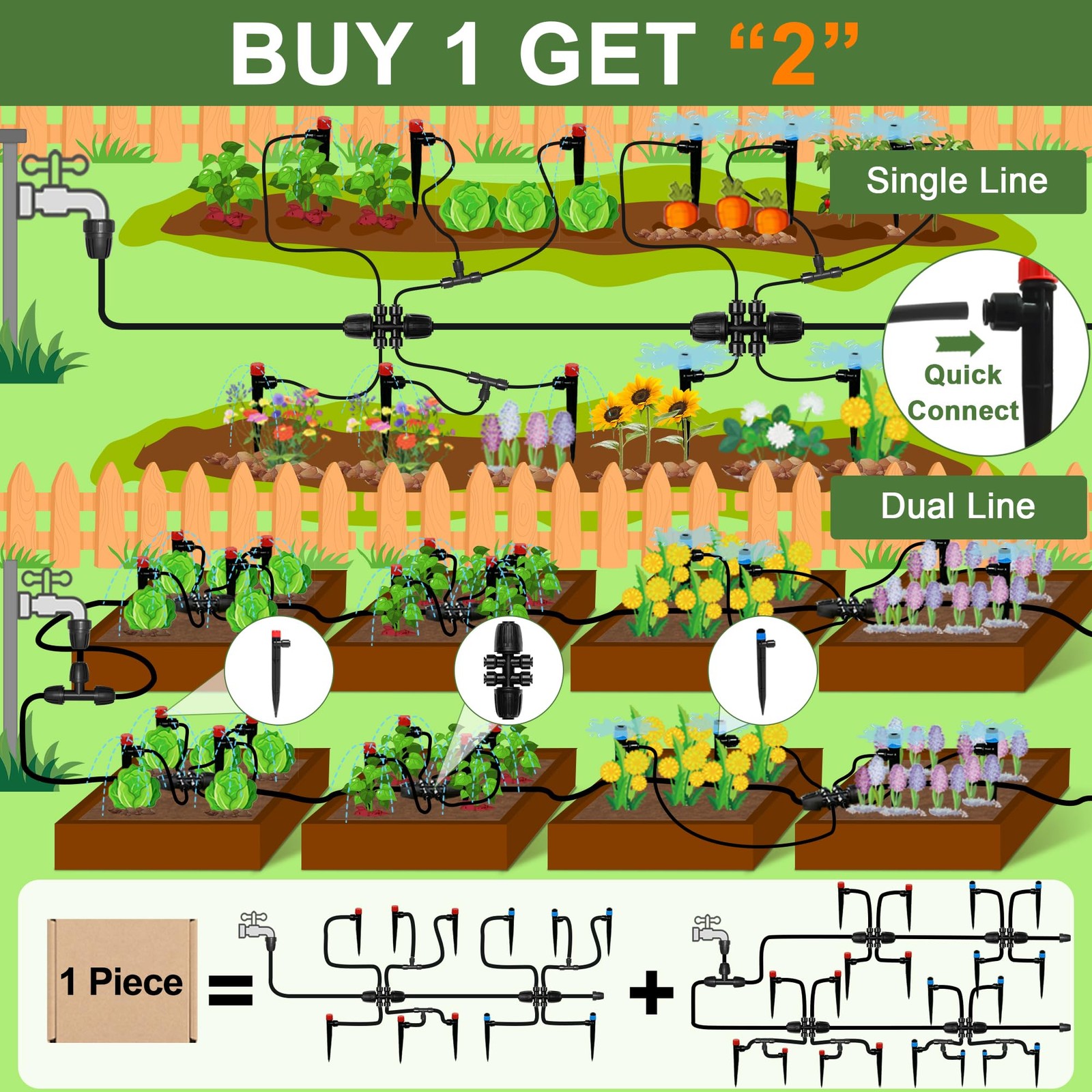 230FT Automatic Watering System for Outdoor Plants, 230FT, green