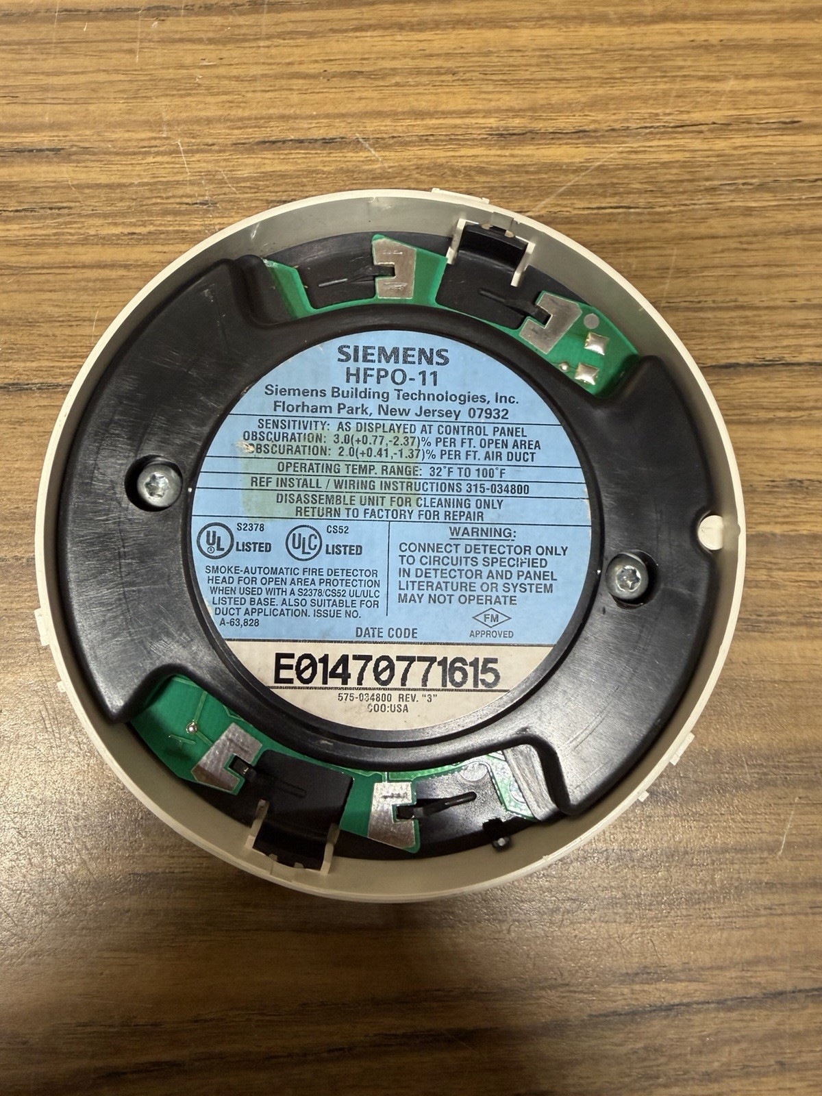 Siemens HFPO-11 Addressable Photoelectric Fire Alarm Detector DPU Tested