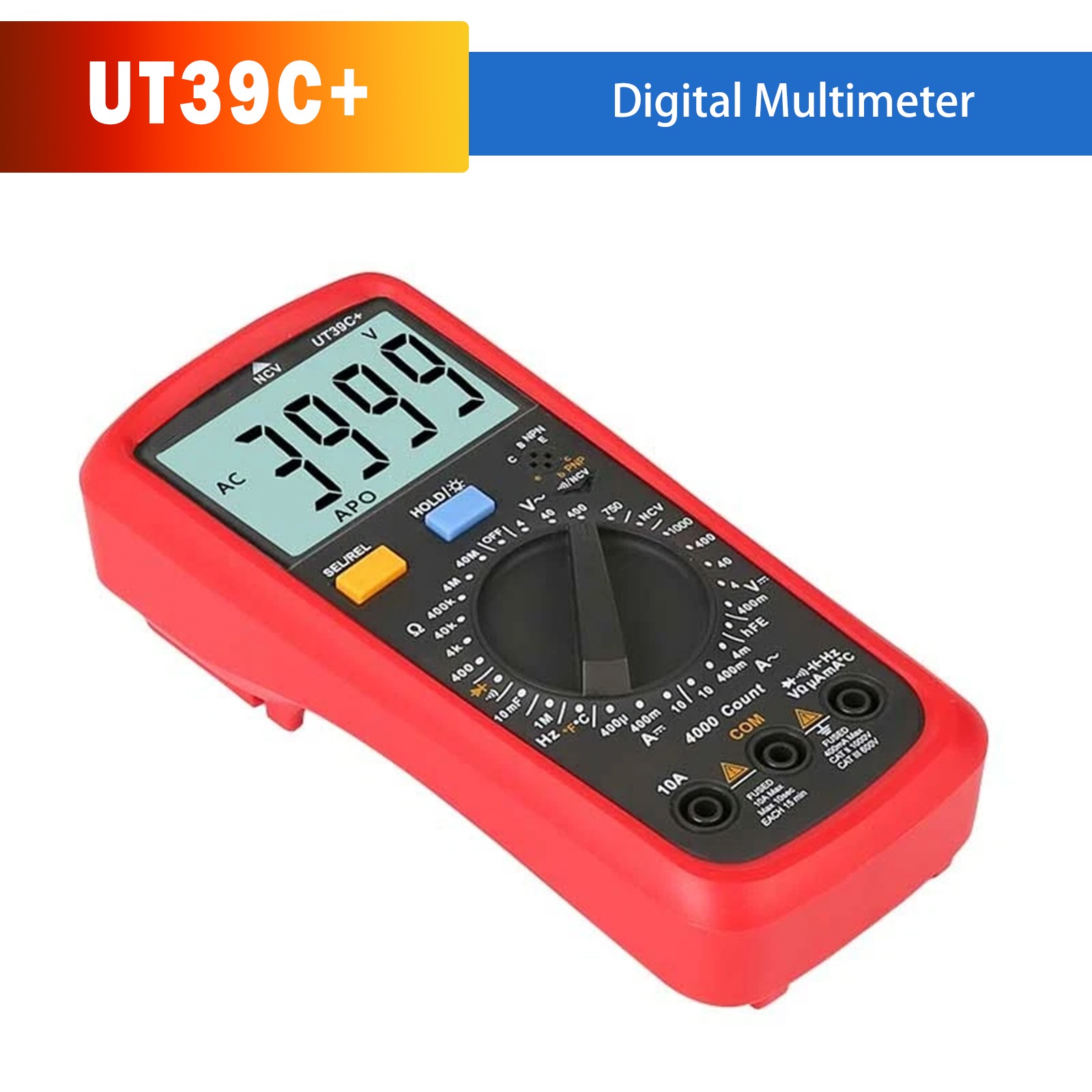 UT39C+ Digital Multimeter Auto Range LCD Backlight Data Hold Multimetro Tester