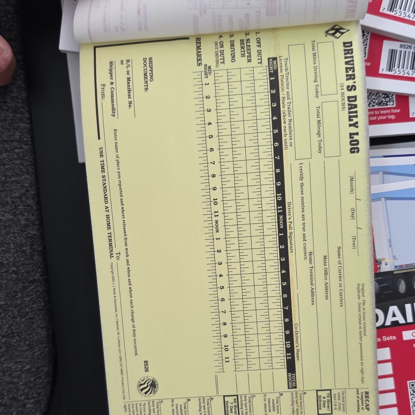 J. J. Keller Driver’s Daily Log Book Duplicate Sets, Qty 10 Model/MPN 8526