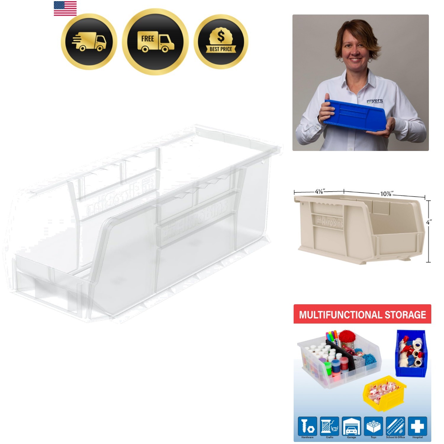 30224 AkroBins Plastic Storage Bins, Space-Saving Stackable Bins for Garage, …