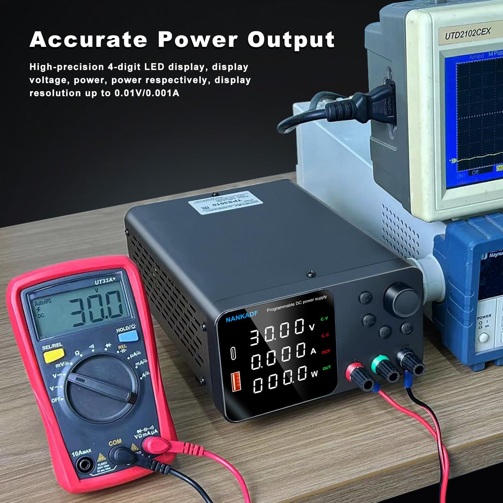 DC Power Supply 30V 10A Bench Encoder Adjustment 5V/3.6A USB Type-C
