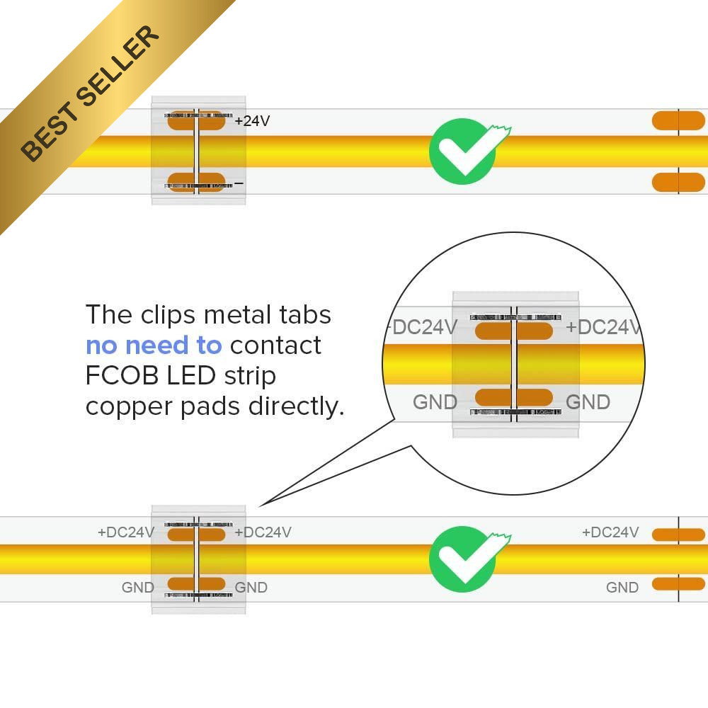 BTF LIGHTING FCOB COB 8mm Connector Kit Solderless 2 Pin Single Color Strip