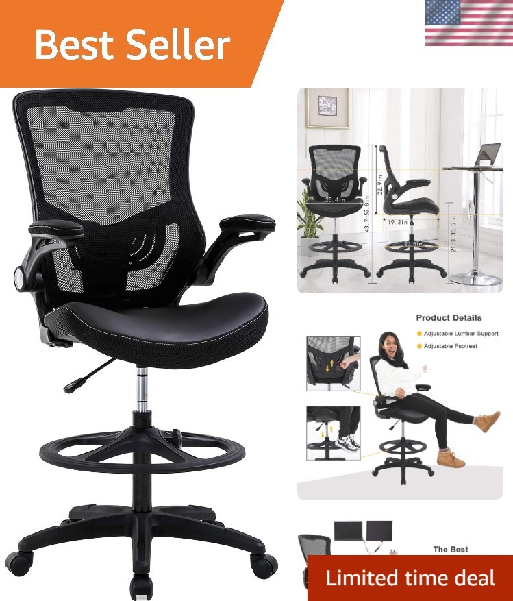 Tall Drafting Office Chair with Back Support & Foot Rest – Mesh and Faux Leather