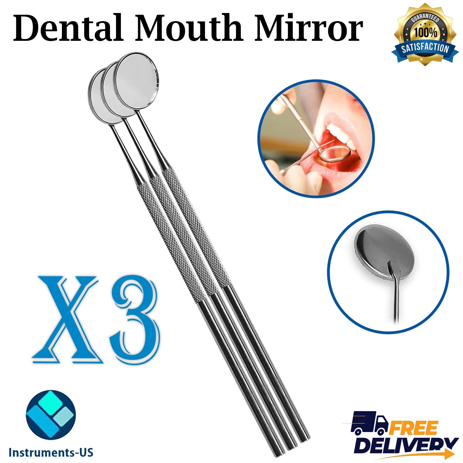 X3 Dental Mouth Mirror Handle Inspection Teeth Oral Clean Tool With Miror #5
