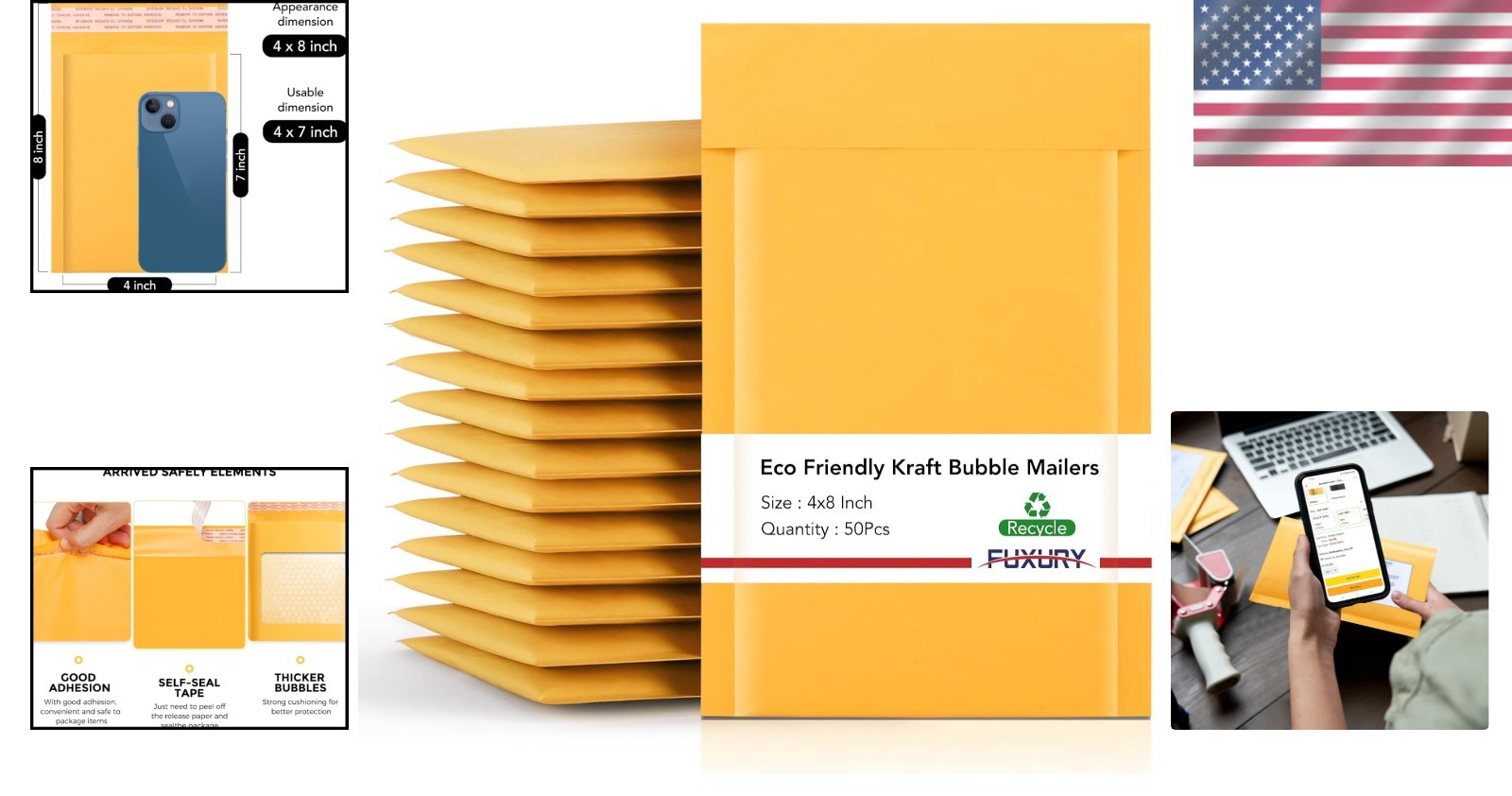 Brand New Kraft Bubble Mailer 4×8 Inches Yellow