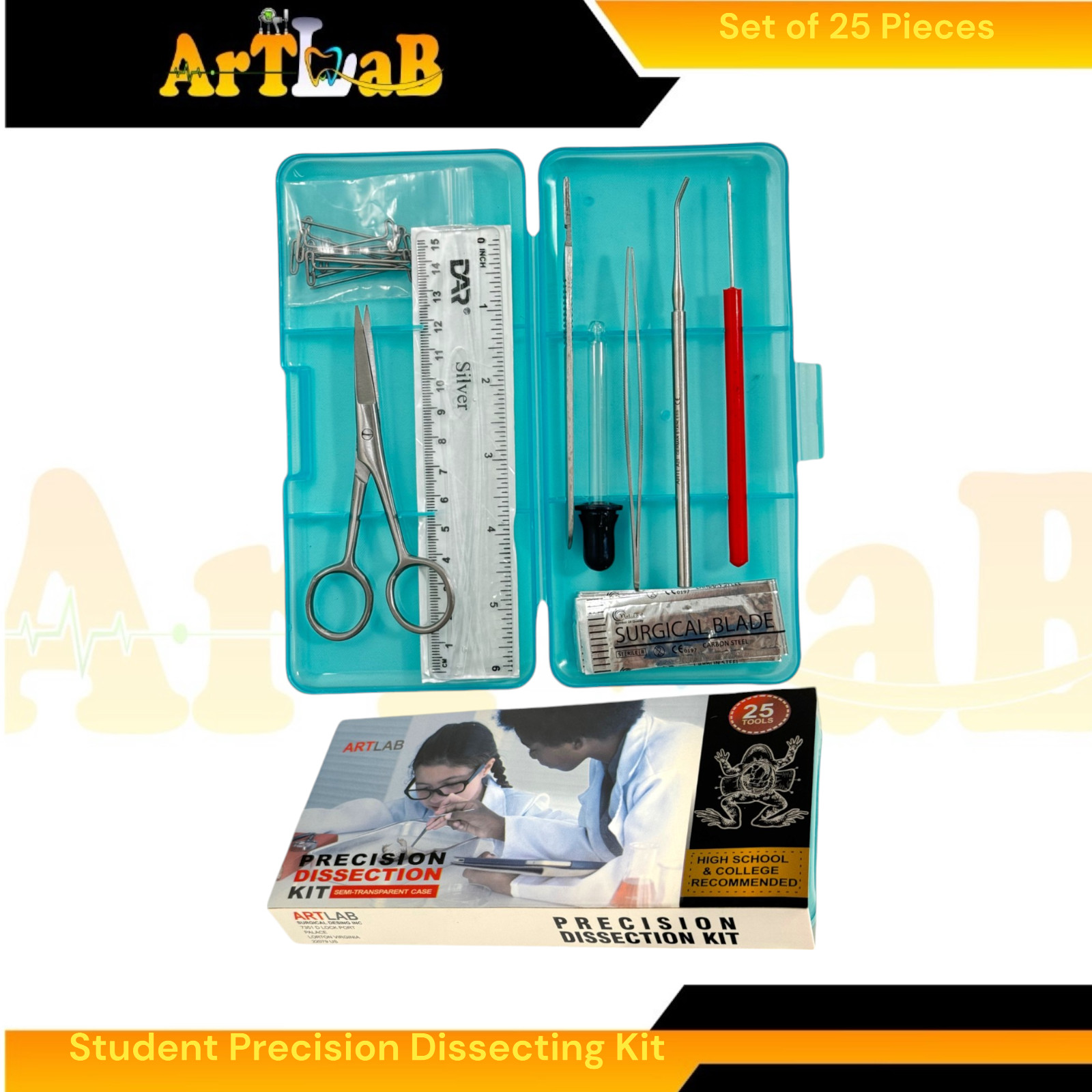 25pcs Dissecting Kit for Laboratory Dissections, Student Kit, with Essentials