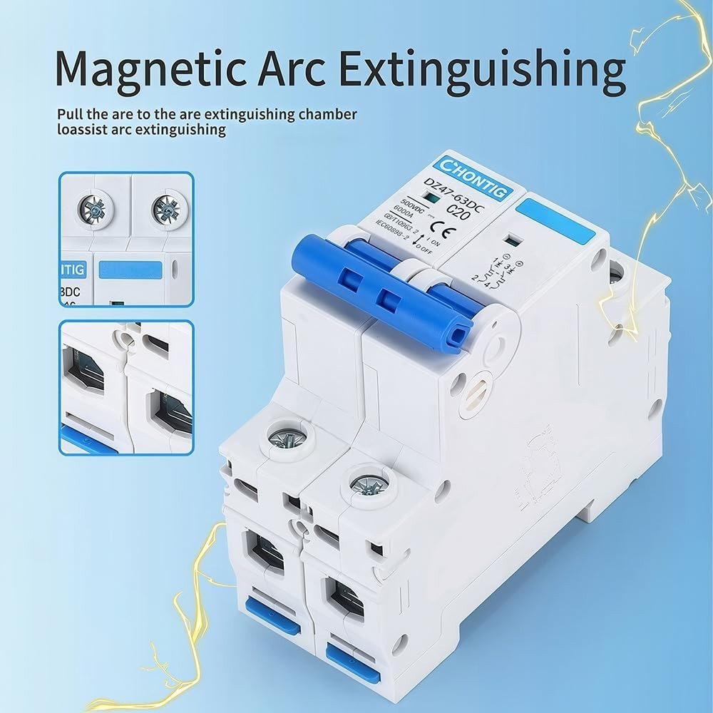 20 Amp Miniature DC Circuit Breaker 500V 2 Pole, Solar PV Disconnect Switch with