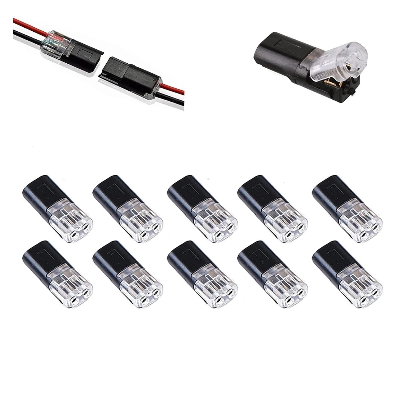 10/20 PCS Double-Wire Plug-in LED Connector with Lock Buckle – 2 Pin Compact