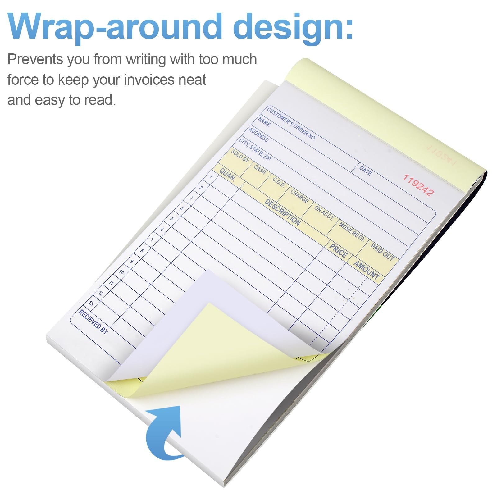 4 Pack Receipt Book, 4.17inx7.2in Receipt Book with Carbon Copies, 2-Part …