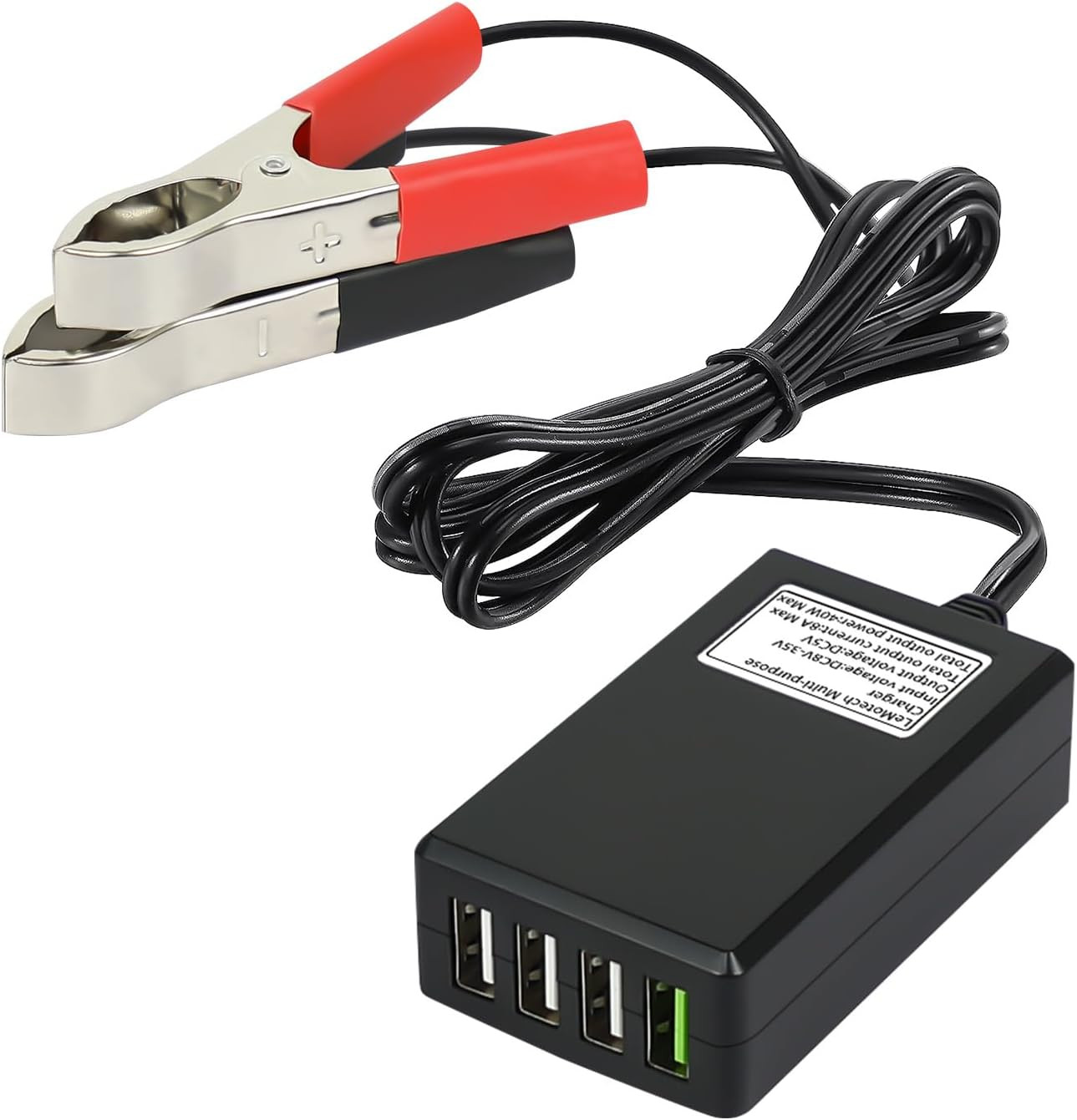 DC Converter with Battery Clip 12V 24V to 5V Step Down 4-Port USB Power Adapter