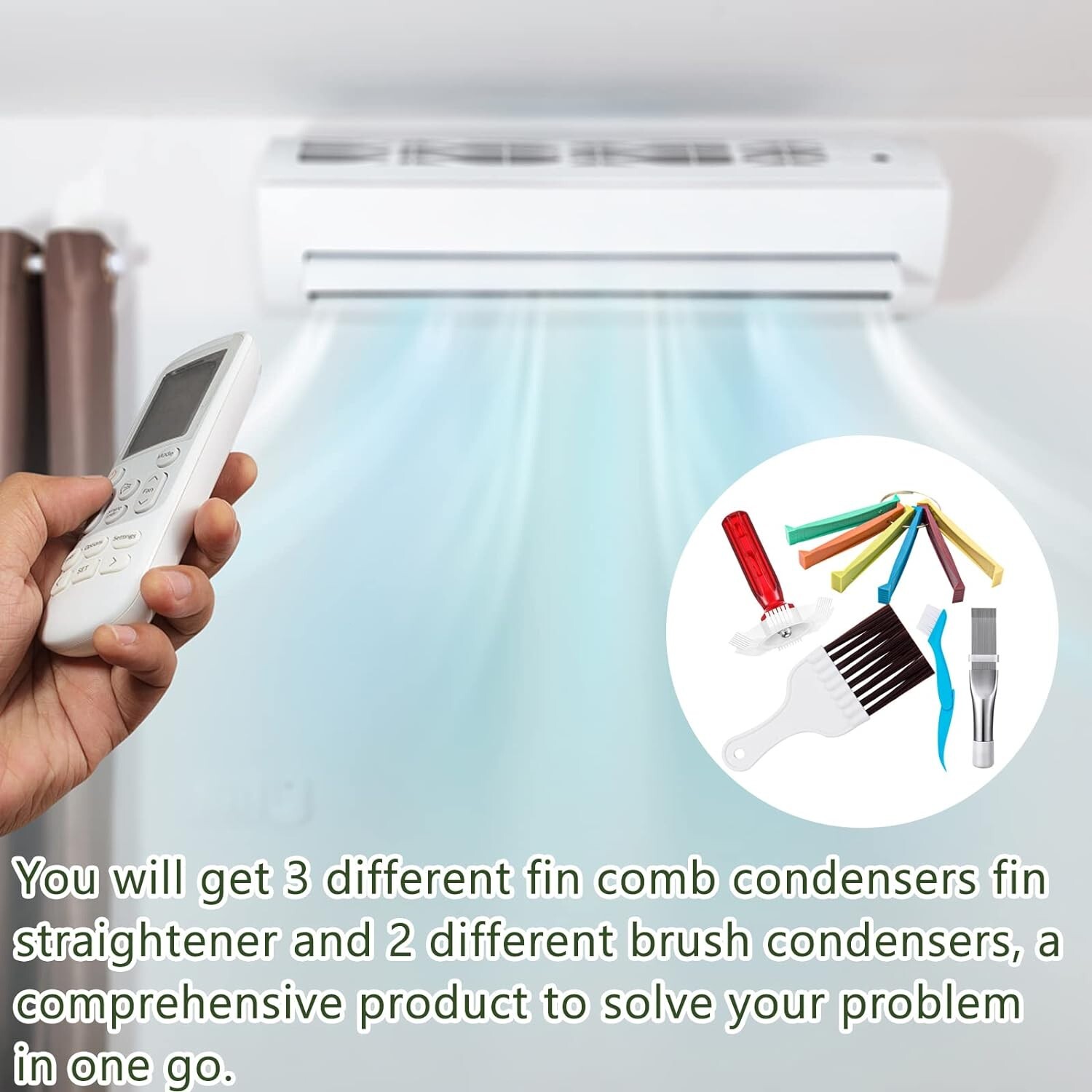Air Conditioner Fin Cleaner Set Fin Comb Condenser Straightener Cleaning Brush