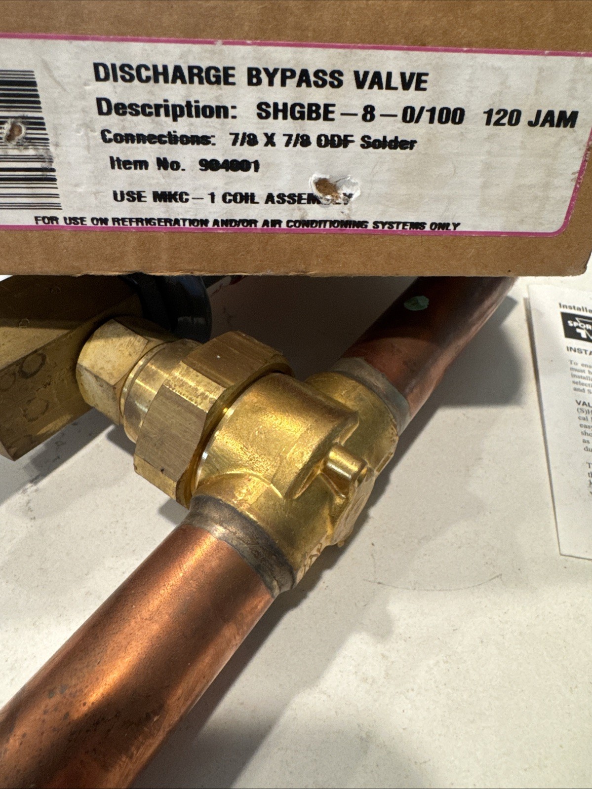 New Sporlan 111011001 SHGBE-8-0/100 Gas Bypass Valve HGBE8 HGBE-8-75/150 7/8 ODF