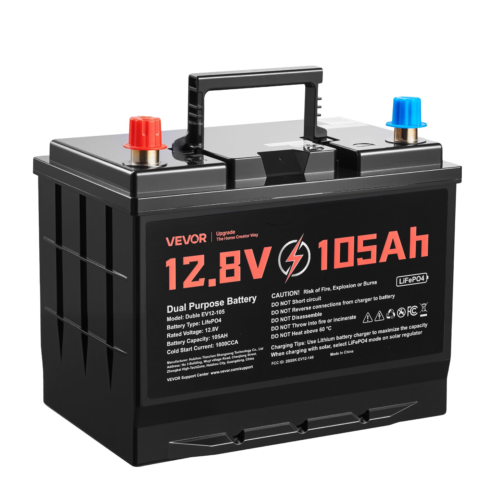 VEVOR 12V 105Ah Dual Purpose LiFePO4 Lithium Battery 1000 CCA Starter Deep Cycle