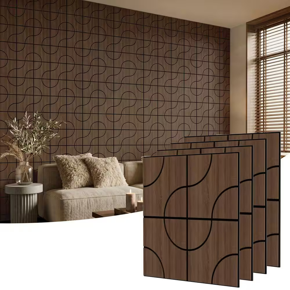 Walnut 0.7 In. X 1.97 Ft. X 1.97 Ft. Geometric Acoustic Decorative Wall Paneling