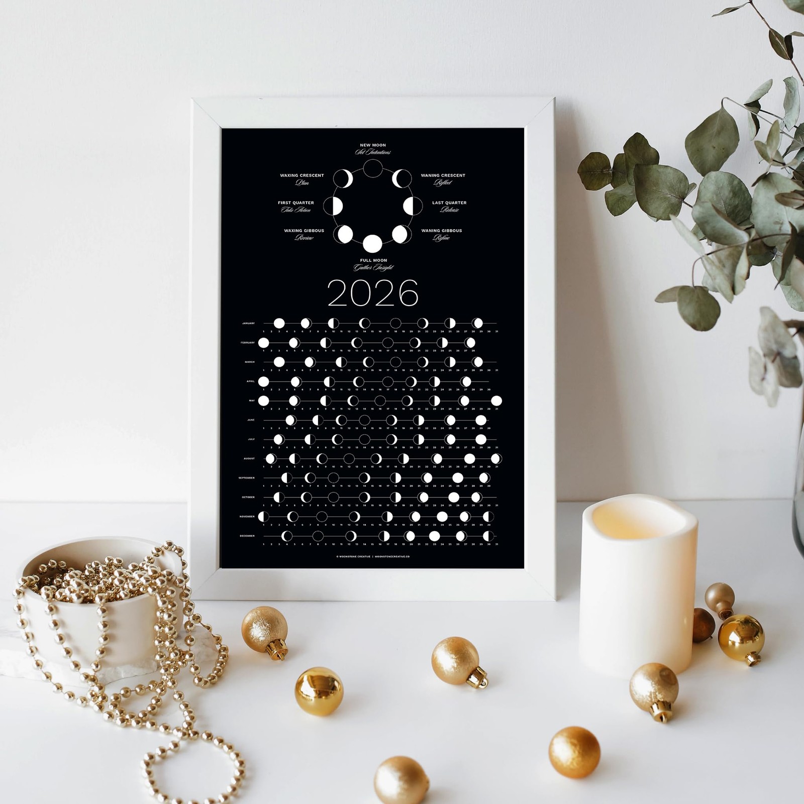 2026 Dark Moon Phase Calendar (SHIPS FLAT) Hangable Lunar Wall 2026