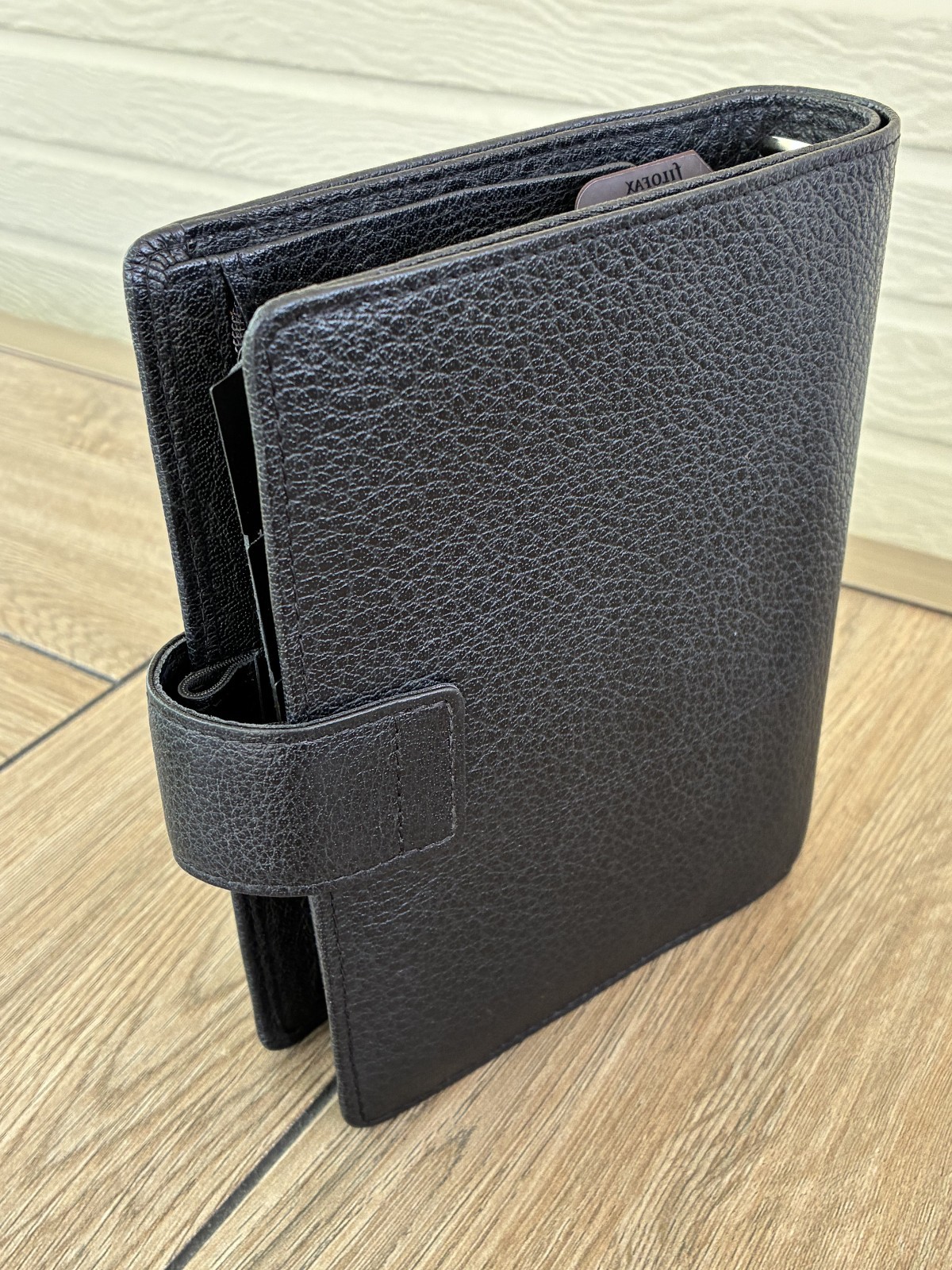 VAN DER SPEK Black Planner Cover for FiloFax Personal Size w/Leather Flyleaf
