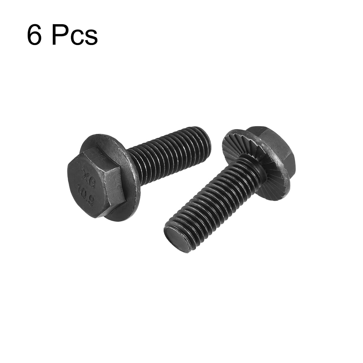 M12-1.75x35mm Hex Serrated Flange Bolts 10.9 Grade Carbon Steel Screws 6pcs