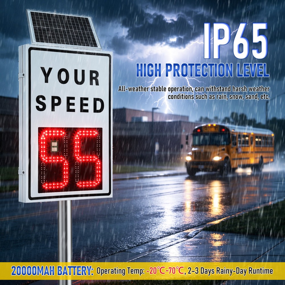 Solar Powered Radar Speed Sign 90*60cm Wireless Speed Display Waterproof IP65