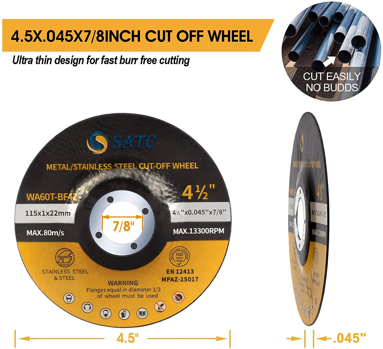 25 Pack 4-1/2″ Cut Off Wheels Depressed Center Angle Grinder Metal Cutting Disc