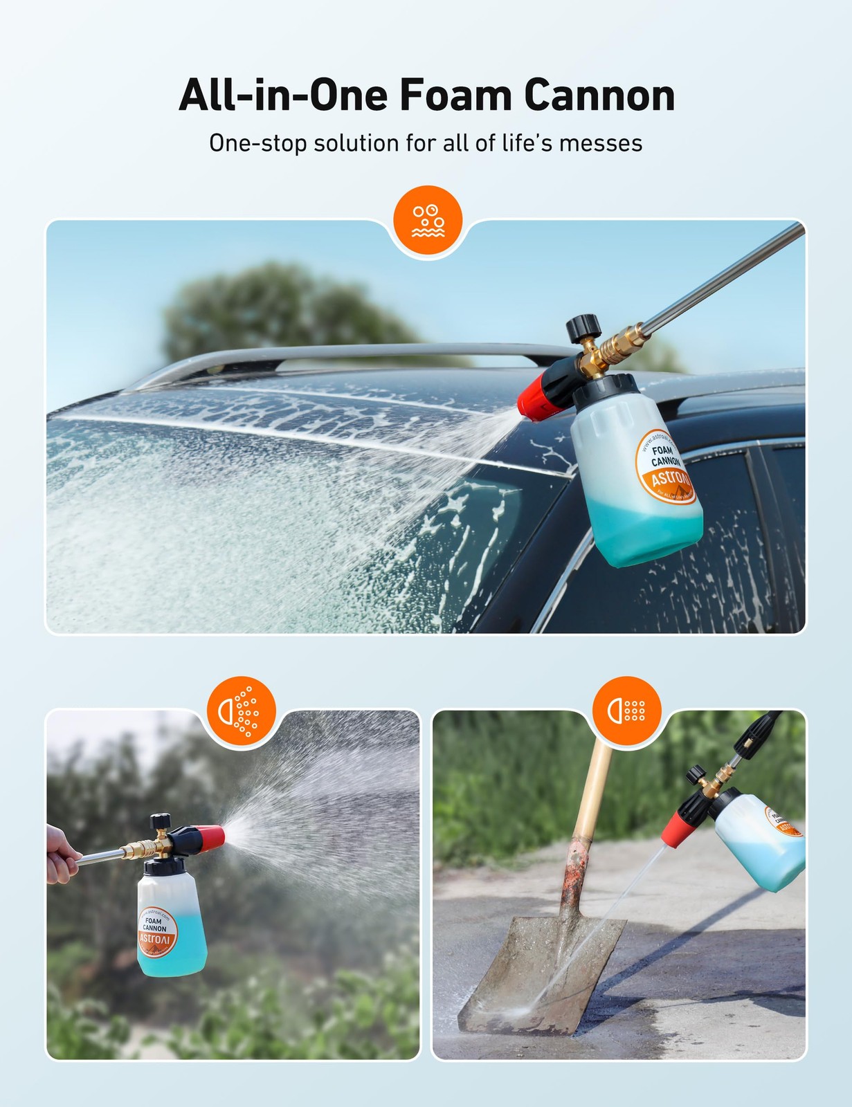 AstroAI Foam Cannon for Pressure Washer with 1/4″ Cannon+Nozzles, White