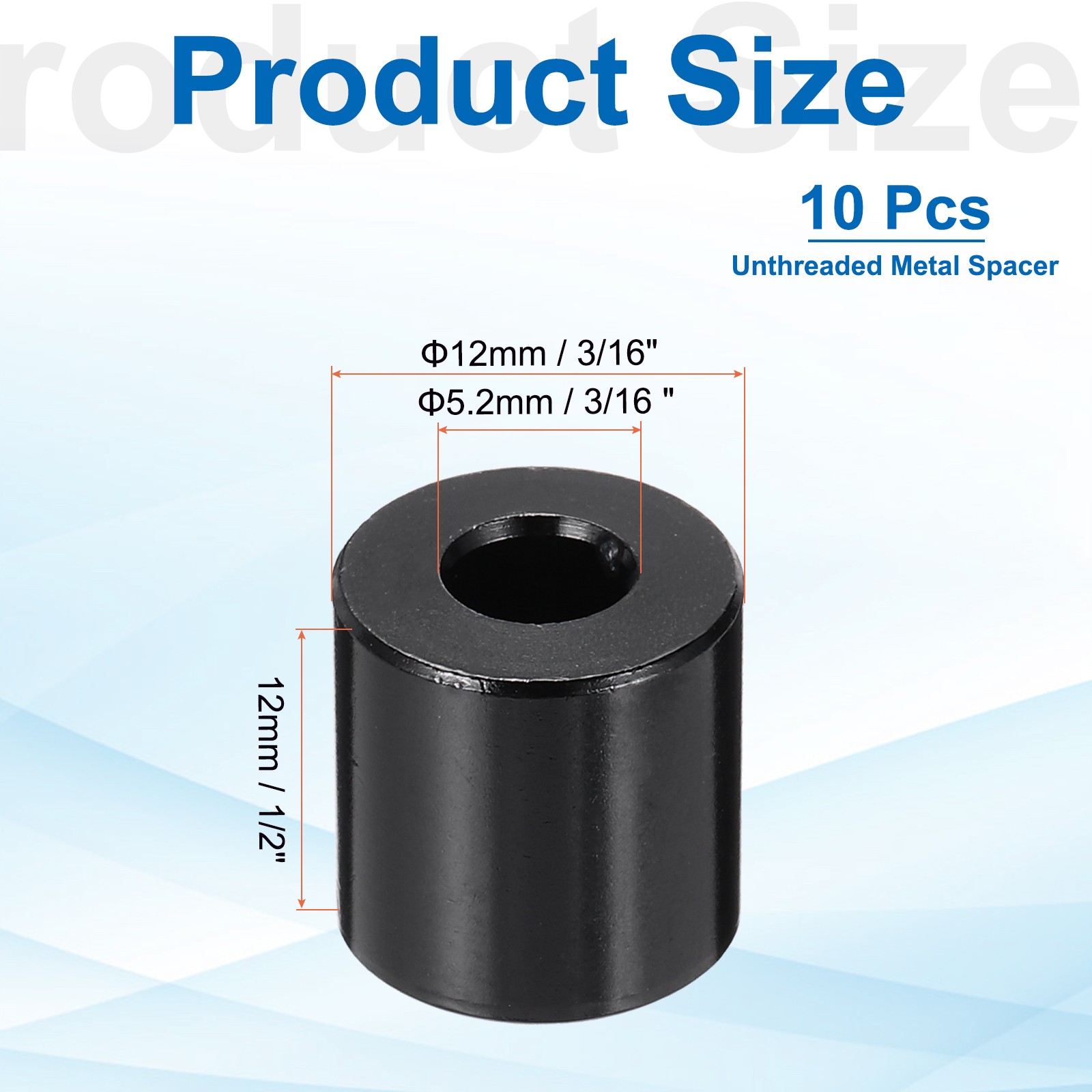 Aluminium Spacer, M5 3/16″ ID x 1/2″ OD x 1/2″ L, (Pack of 10)