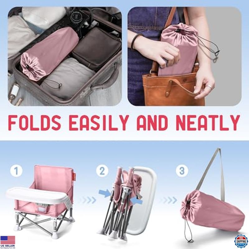 Tiny Marvels 3-in-1 Portable Baby Booster Seat with Tray, Foldable & Safety Belt