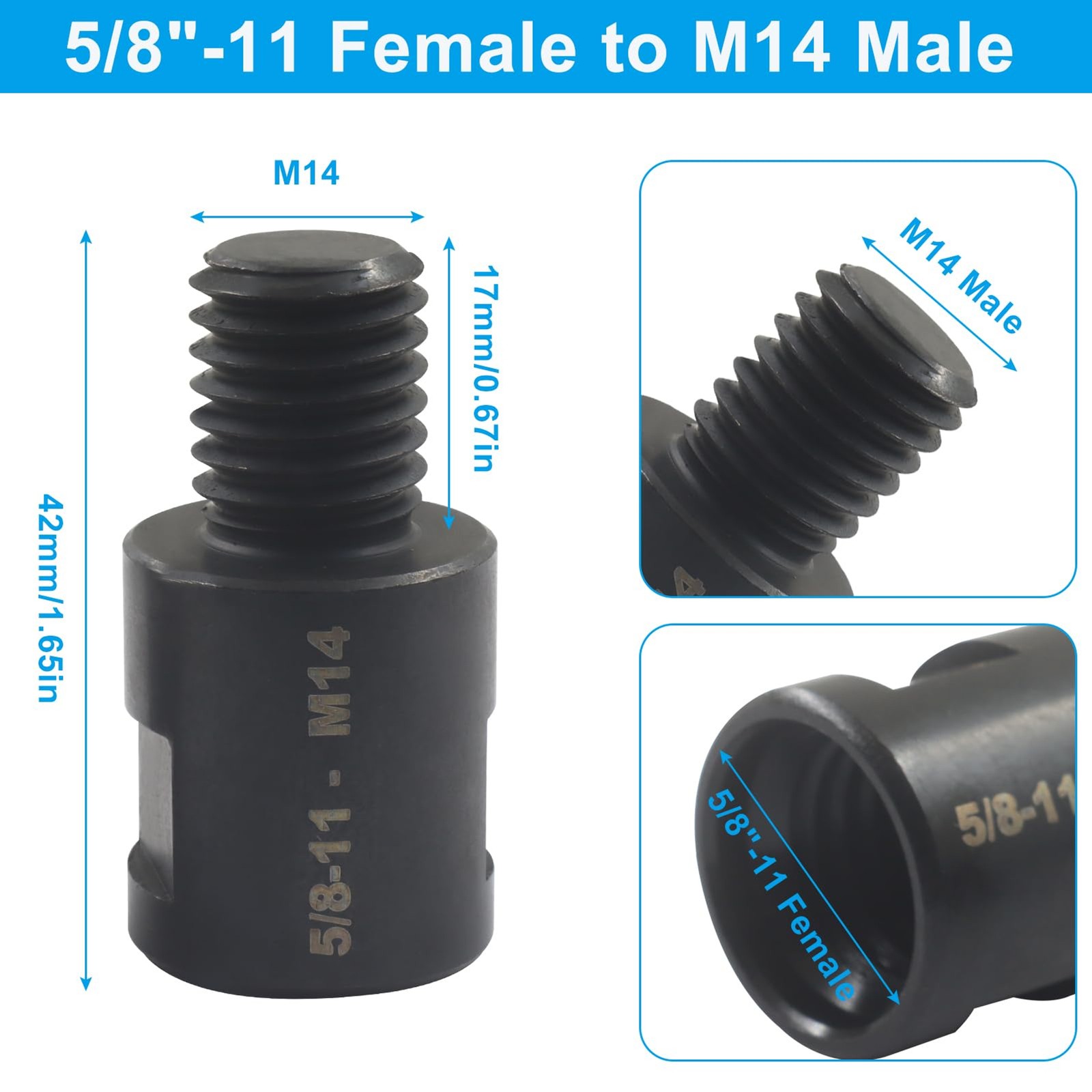 Angle Grinder Converter Adapter, 5/8″-11 Female to M10/M14 Male | 2 Pcs, Thread