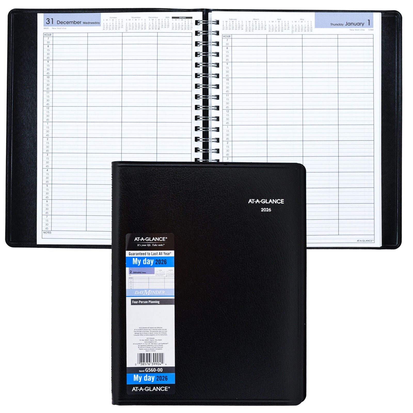 2026 At-A-Glance DayMinder G560-00, 4-Person Daily Appointment Book, 8 x 11″