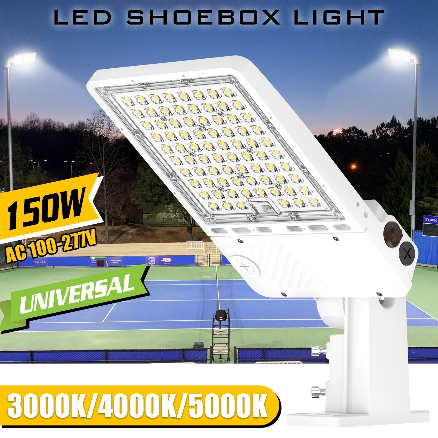 Dimmable 150W LED Shoebox Pole Light Dusk To Dawn Street Light 3000K/4000K/5000K