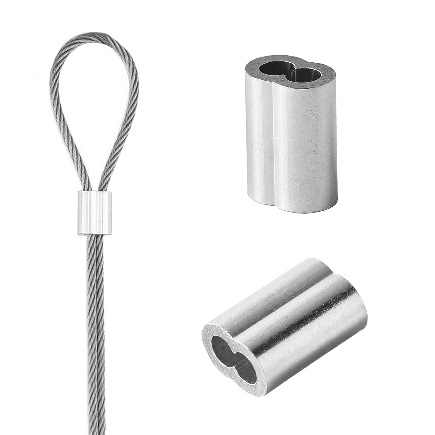 QDiShi 3/32″ (2.5mm) Aluminum Crimping Loop Sleeve for 3/32(2.5mm)-100Pcs