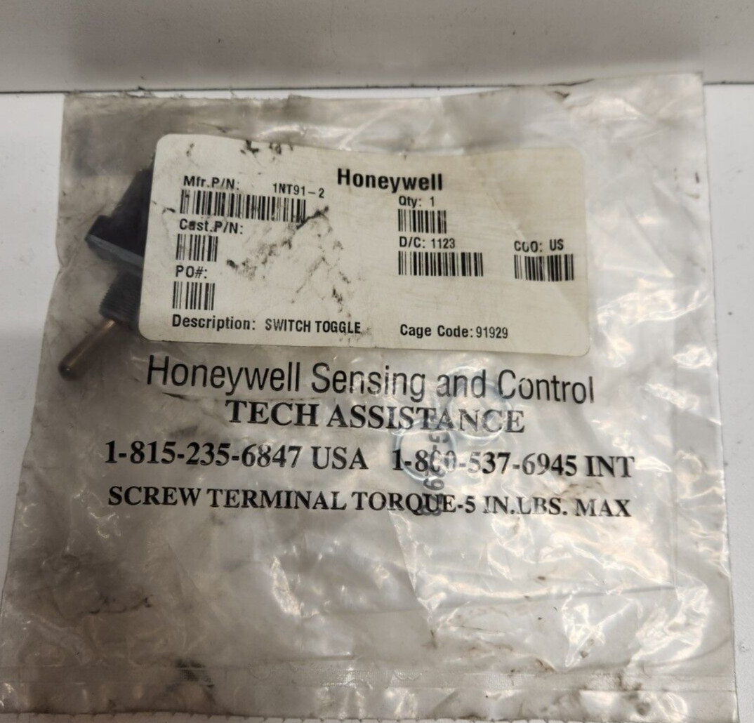 NEW OLD STOCK! HONEYWELL 20A 277V SPST ON-OFF TOGGLE SWITCH 1NT91-2