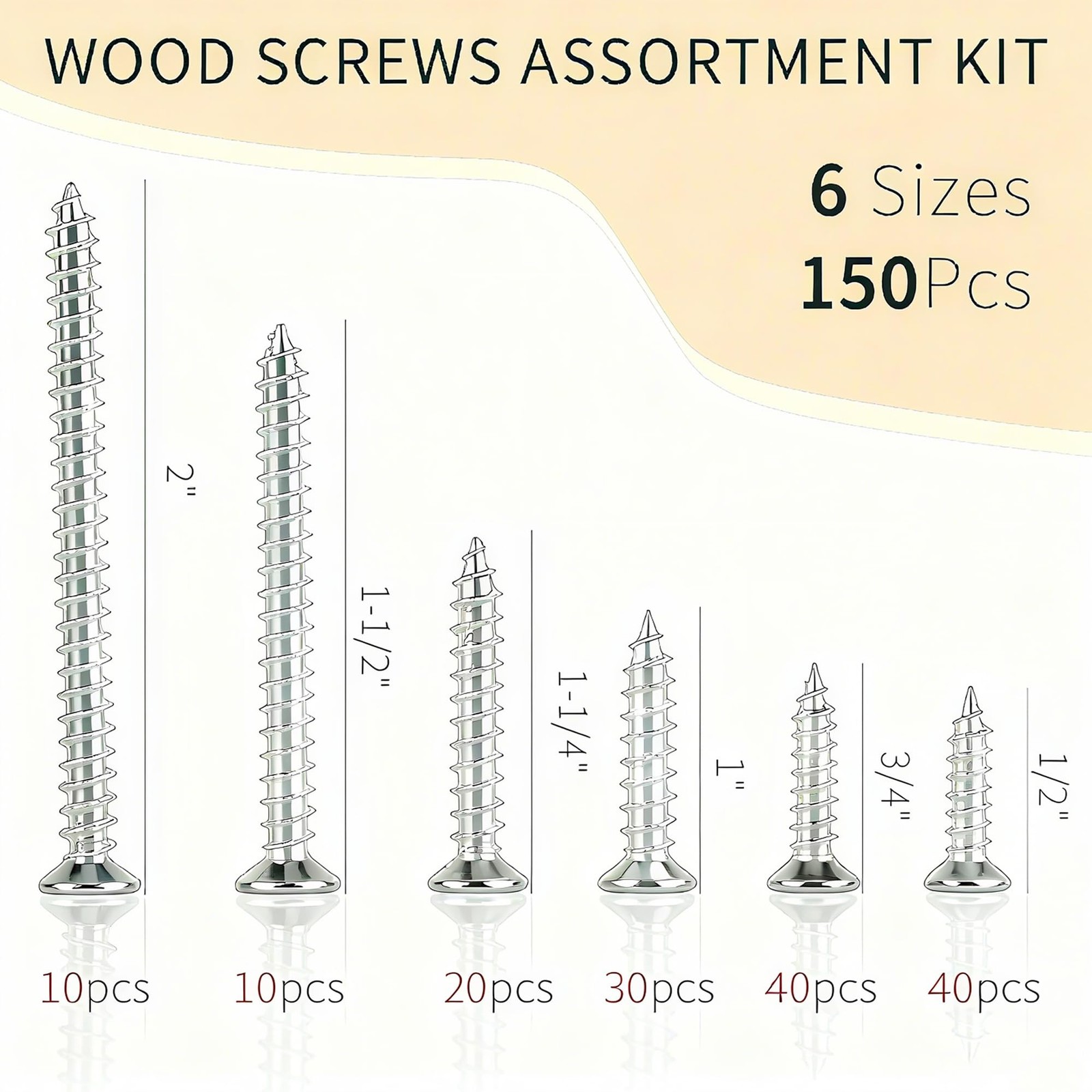 150 Pcs Wood Screws Assortment Kit, 6 Sizes High Hardness Assorted…