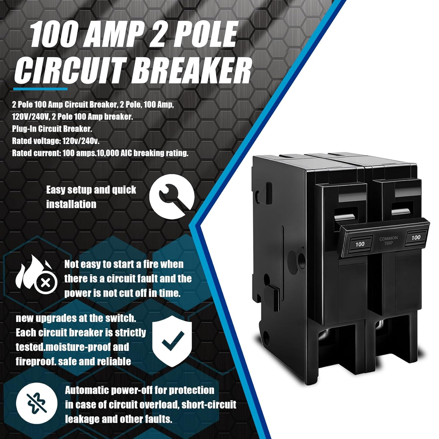 100 Amp 2 Pole Breaker,Replace for HOM2100 Circuit Breaker,100 Amp 2 Pole,120/2