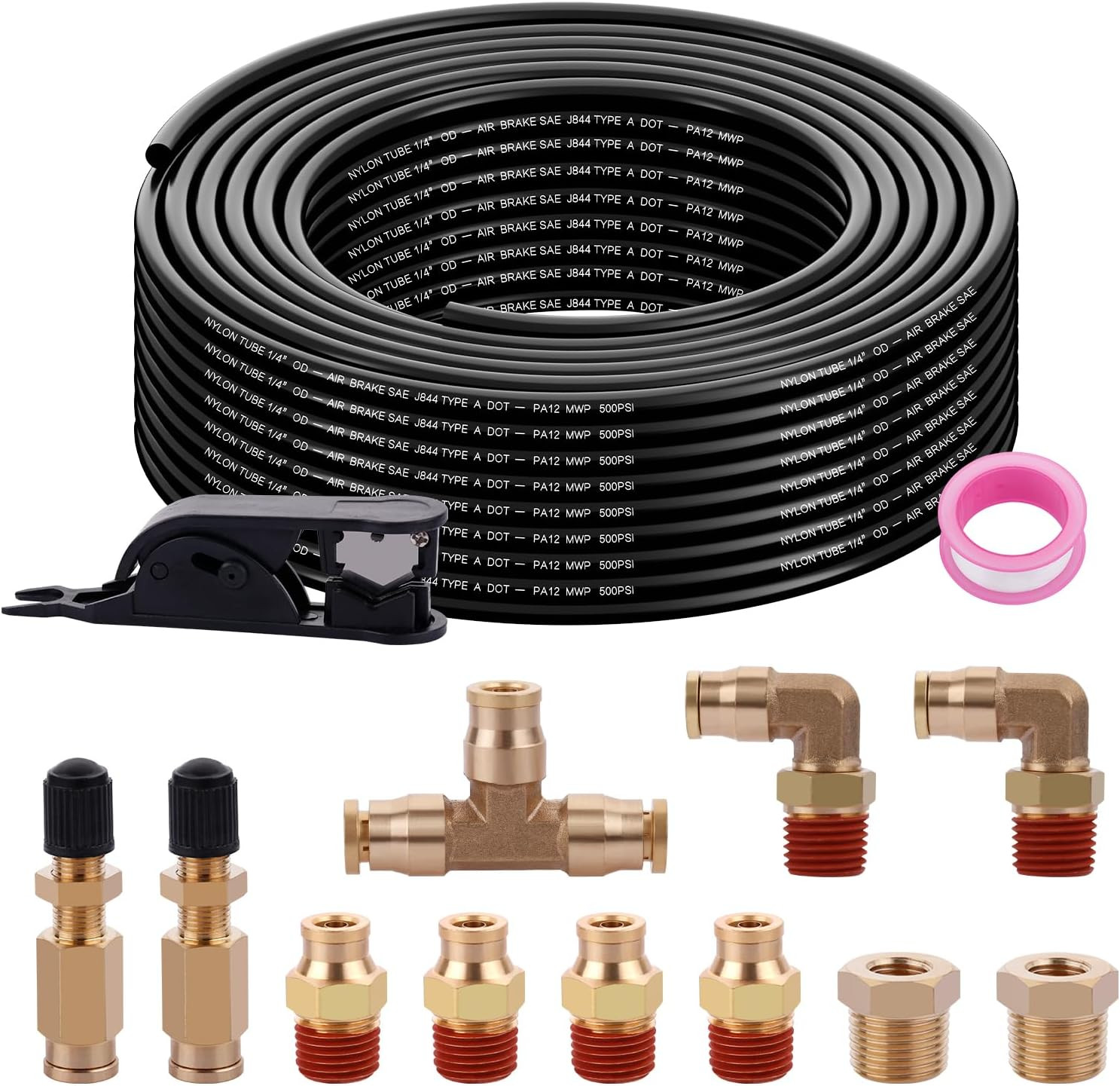 50FT 1/4 Air Hose Brass Fittings Kit 11Pcs 1/4″ OD Quick Push to Connect DOT Bra