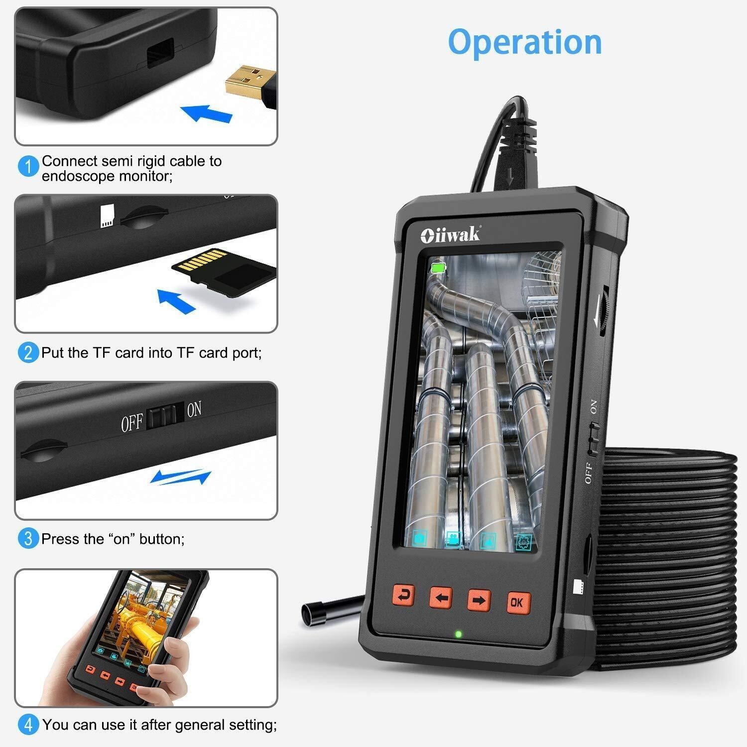Industrial Endoscope Borescope Camera for Pipe Sewer Drain Plumbing Inspect 50FT