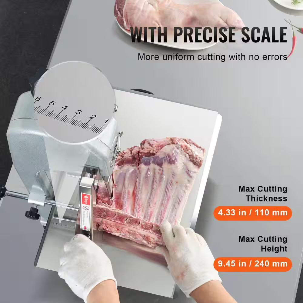 650 W Electric Meat Bandsaw, 12.4 In. X 18.1 In. Stainless Steel Bone Saw for Fr