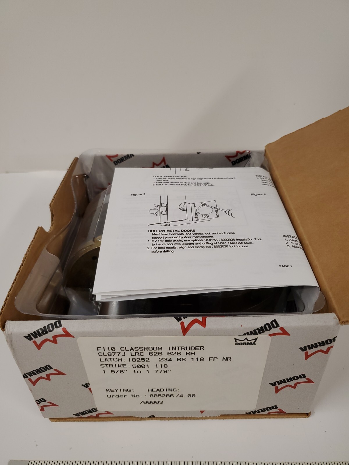 «NEW» Dorma Classroom Intruder Lock, CL877J LRC 626 RH, CL800