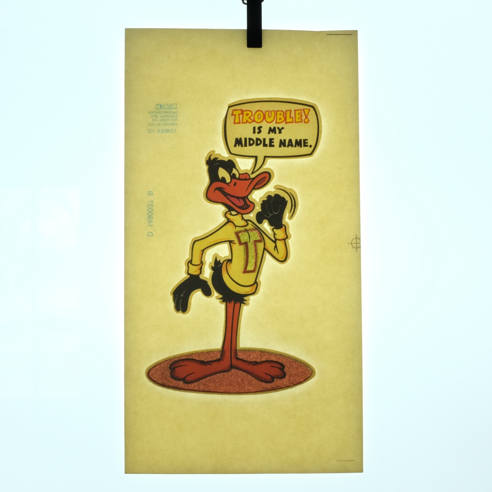 Authentic VINTAGE Daffy Duck «Trouble Is My Middle Name» Transfer Iron On