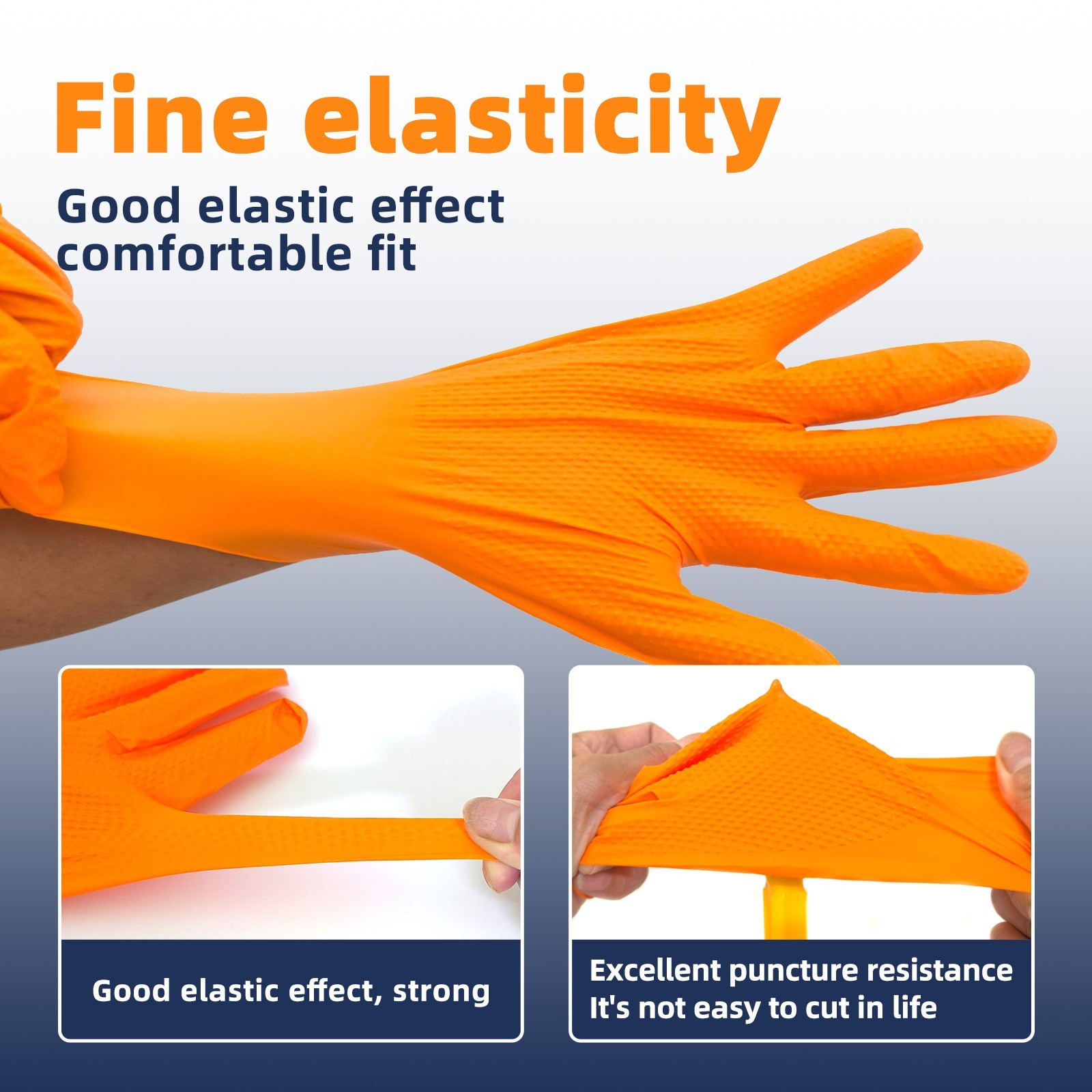 8 Mil Diamond Grip Nitrile Gloves Orange 100pc Raised Diamond Texture Industrial