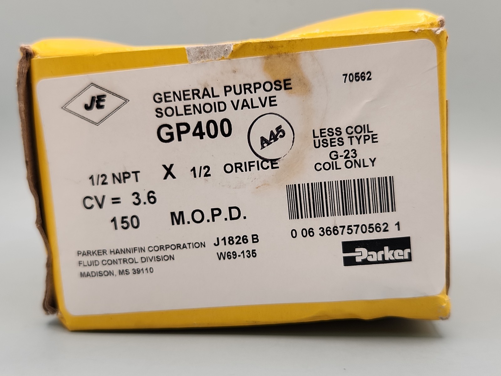NEW Parker GP400 Normally Closed General Purpose Selenoid Valve 70562