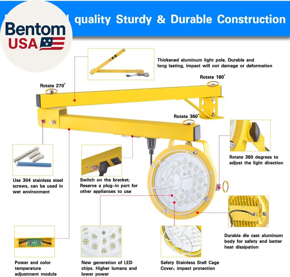 30/50W LED Loading Dock Light with 43″ Folding Arm, 3000K 4000K 5000K Adjustable
