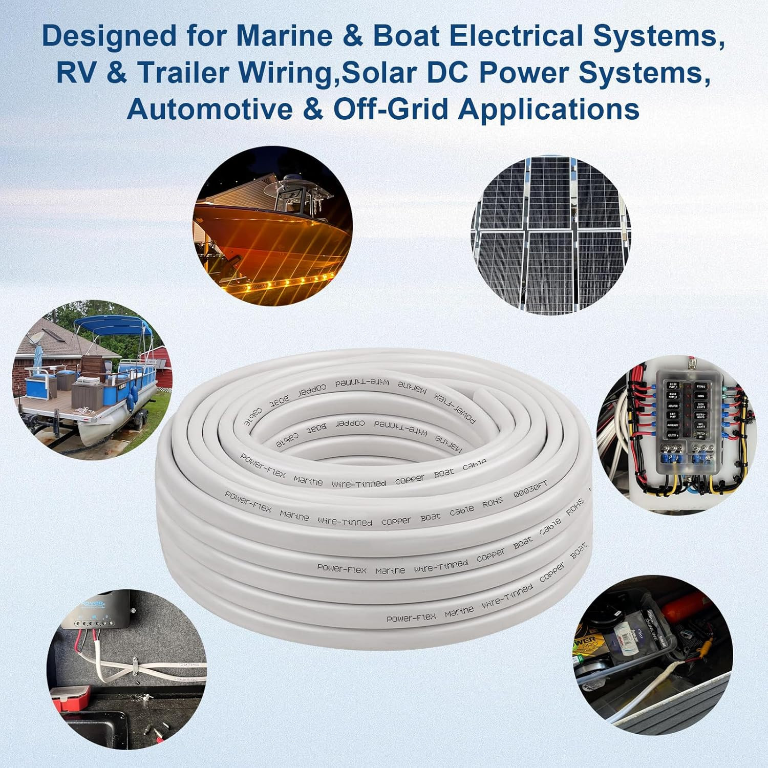 8 AWG Marine Wire 30FT, 2-Conductor (Red & Black) Duplex Marine Grade Boat Ca…