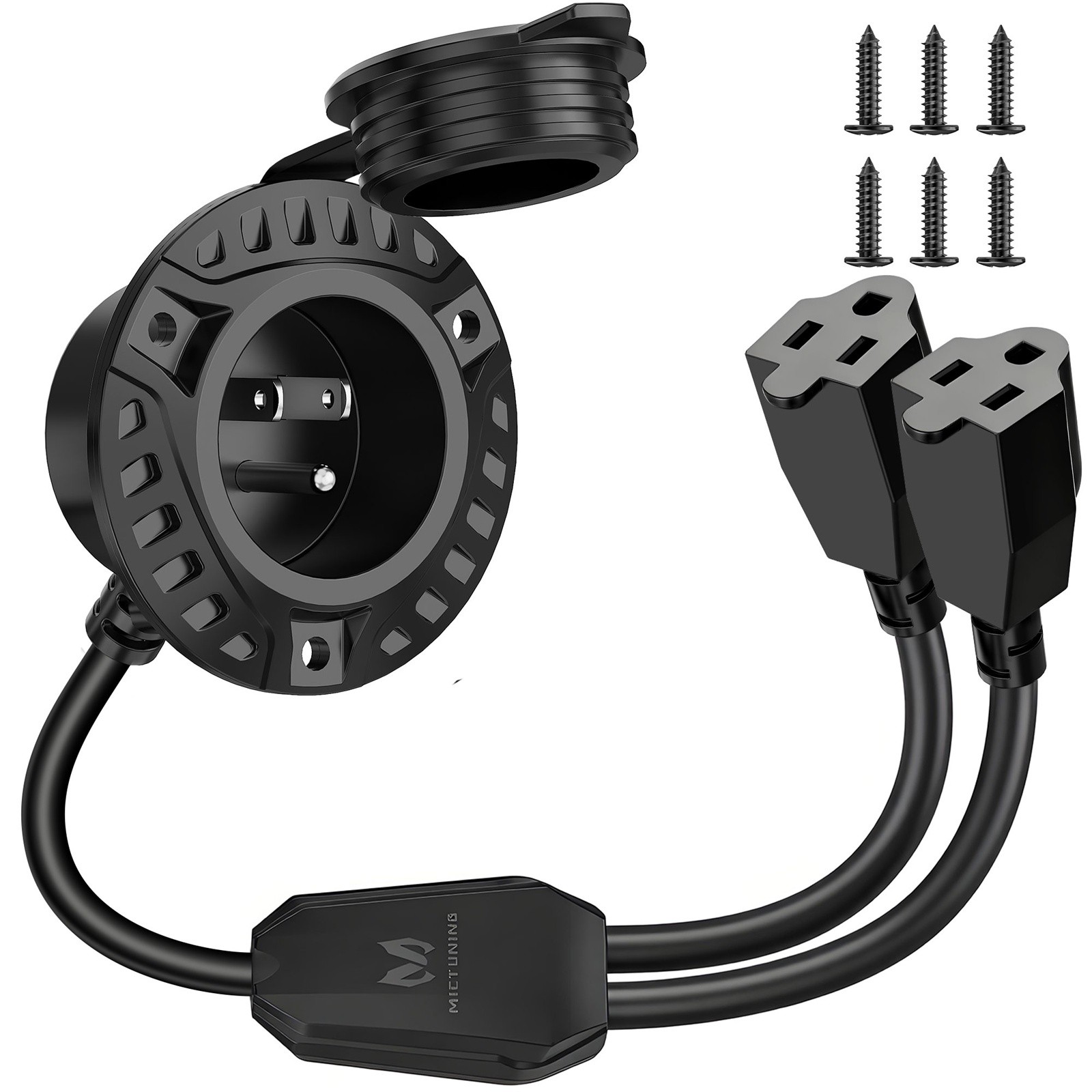 AC Port Plug 15A 125V, RV Shore Power Inlet Dual 20» Extension Cord w/Hole Saw