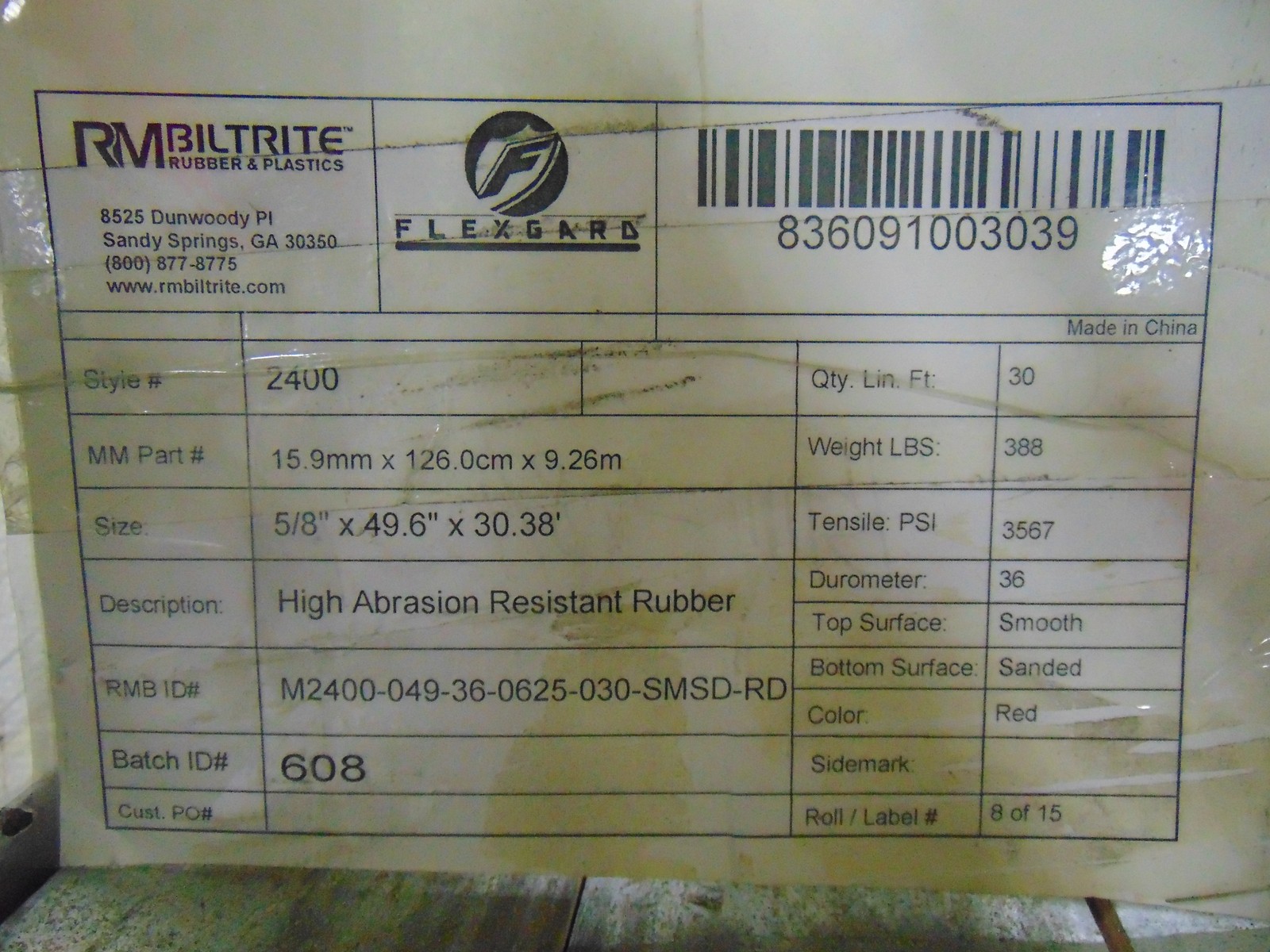 High Abrasion Resistant Rubber Roll – 49″ x 30′ – Industrial Rubber Sheeting